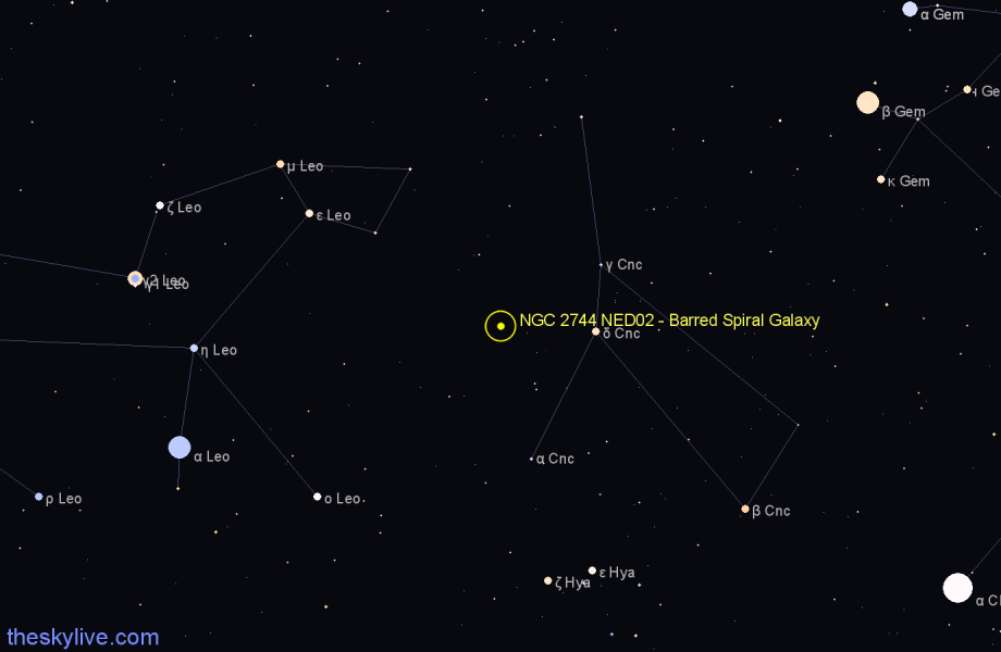 Finder chart NGC 2744 NED02 - Barred Spiral Galaxy in Cancer star