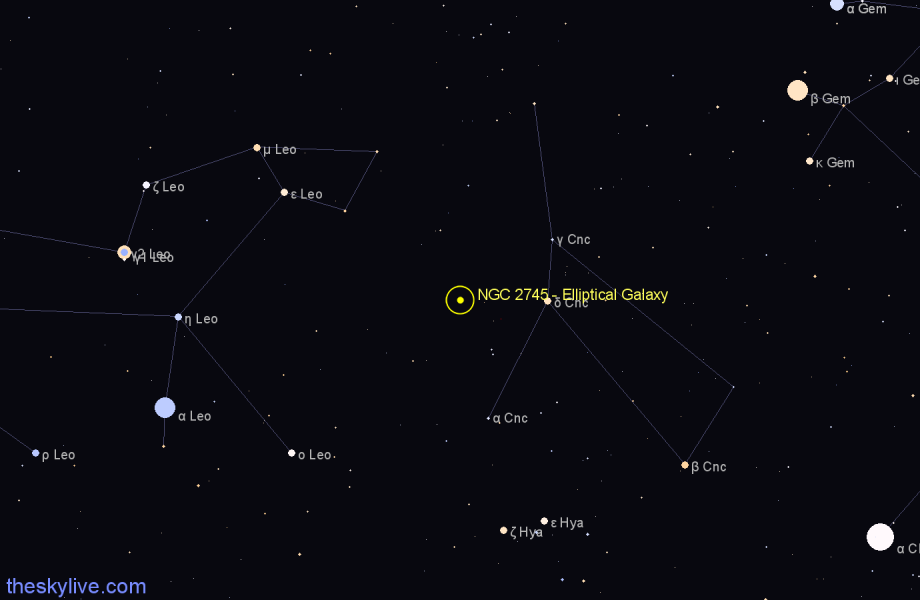 Finder chart NGC 2745 - Elliptical Galaxy in Cancer star