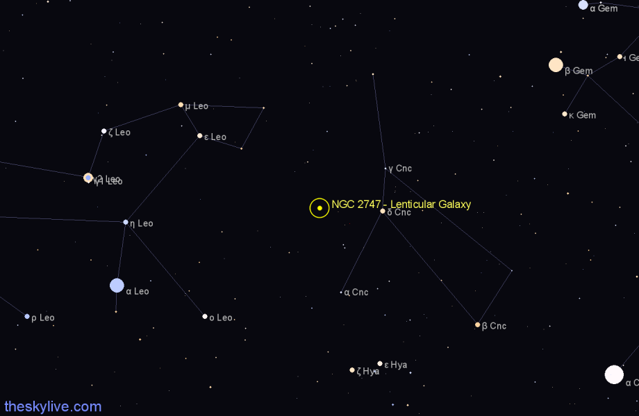 Finder chart NGC 2747 - Lenticular Galaxy in Cancer star