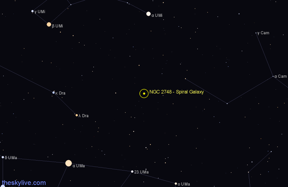 Finder chart NGC 2748 - Spiral Galaxy in Camelopardalis star