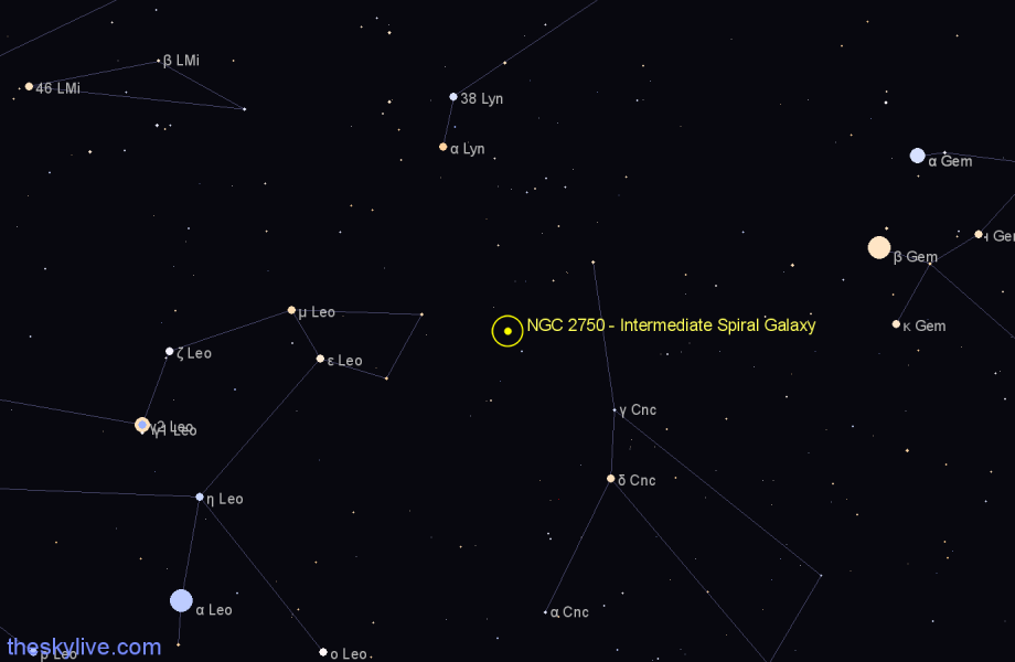 Finder chart NGC 2750 - Intermediate Spiral Galaxy in Cancer star