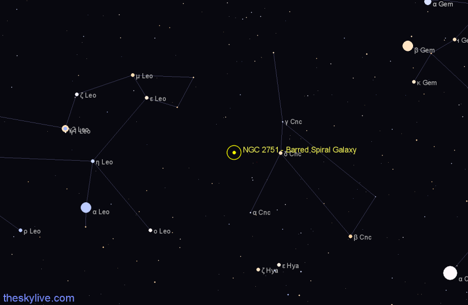 Finder chart NGC 2751 - Barred Spiral Galaxy in Cancer star