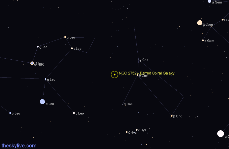 Finder chart NGC 2752 - Barred Spiral Galaxy in Cancer star