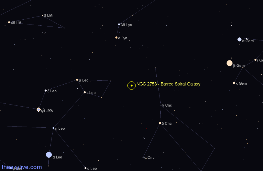 Finder chart NGC 2753 - Barred Spiral Galaxy in Cancer star