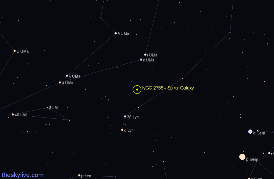 Finder chart NGC 2755 - Spiral Galaxy in Lynx star