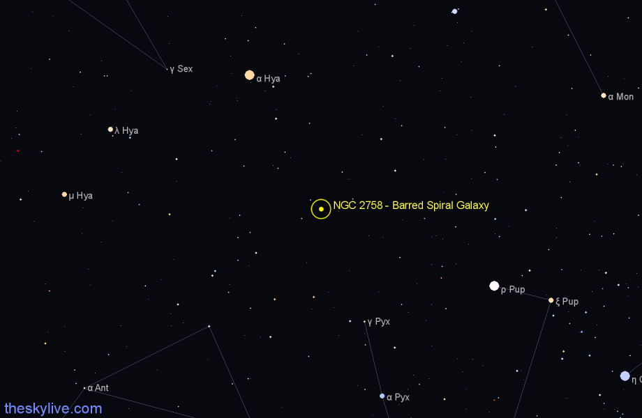 Finder chart NGC 2758 - Barred Spiral Galaxy in Hydra star