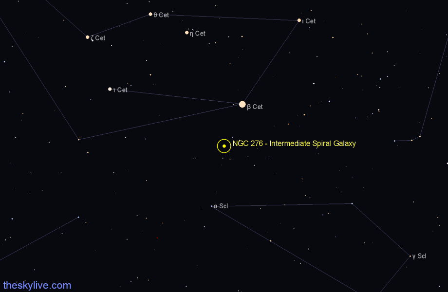 Finder chart NGC 276 - Intermediate Spiral Galaxy in Cetus star
