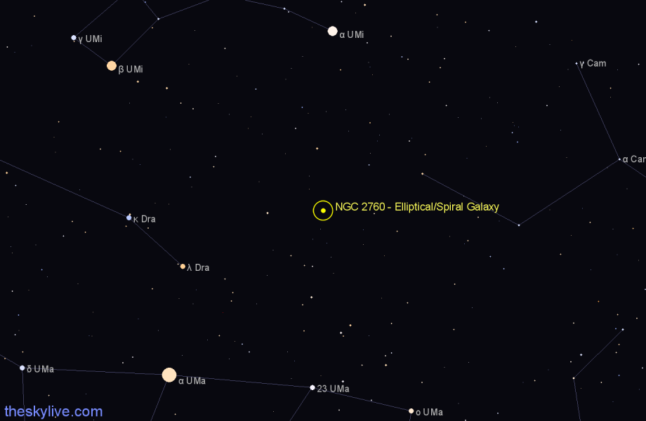 Finder chart NGC 2760 - Elliptical/Spiral Galaxy in Draco star