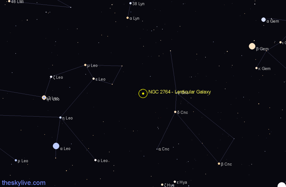 Finder chart NGC 2764 - Lenticular Galaxy in Cancer star