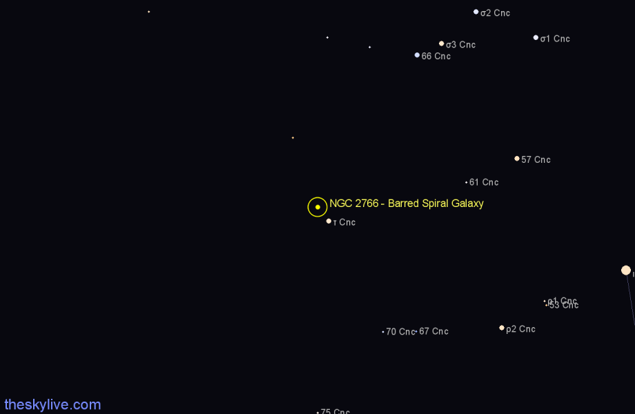 Finder chart NGC 2766 - Barred Spiral Galaxy in Cancer star