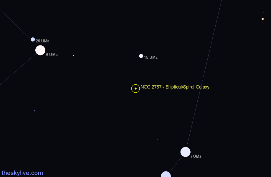 Finder chart NGC 2767 - Elliptical/Spiral Galaxy in Ursa Major star