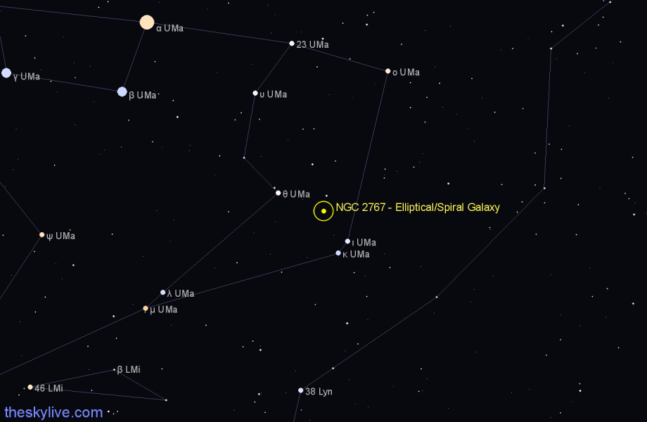 Finder chart NGC 2767 - Elliptical/Spiral Galaxy in Ursa Major star