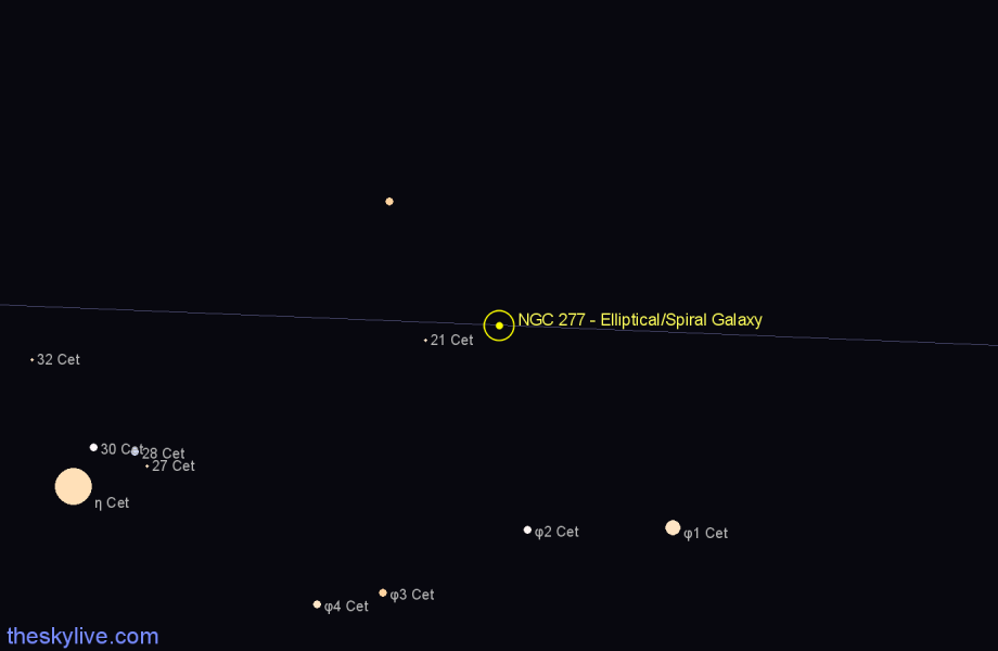 Finder chart NGC 277 - Elliptical/Spiral Galaxy in Cetus star