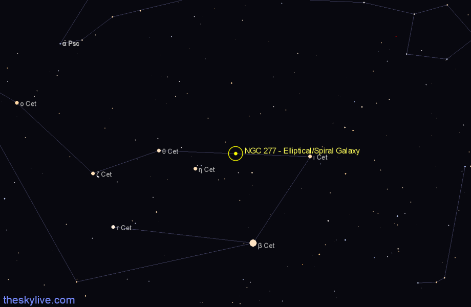 Finder chart NGC 277 - Elliptical/Spiral Galaxy in Cetus star