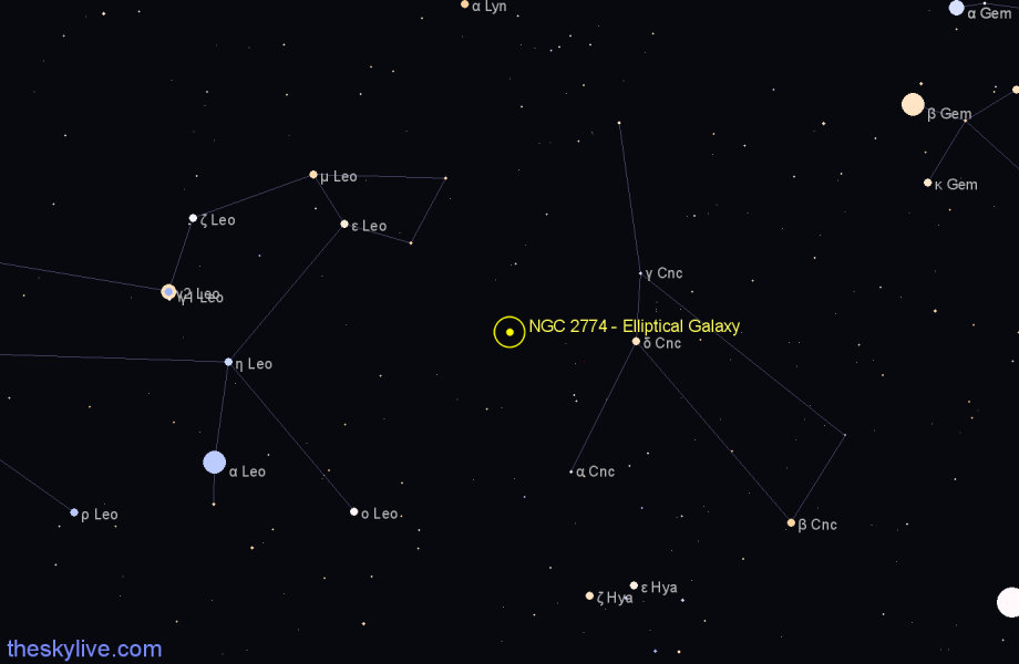 Finder chart NGC 2774 - Elliptical Galaxy in Cancer star