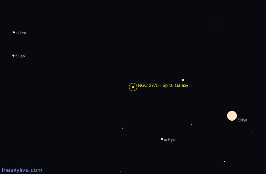 Finder chart NGC 2775 - Spiral Galaxy in Cancer star