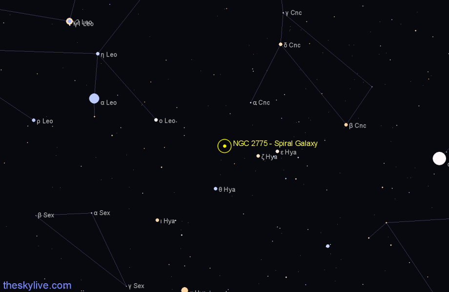 Finder chart NGC 2775 - Spiral Galaxy in Cancer star