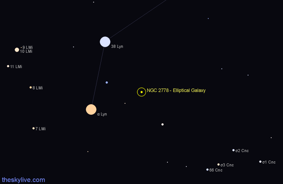 Finder chart NGC 2778 - Elliptical Galaxy in Lynx star