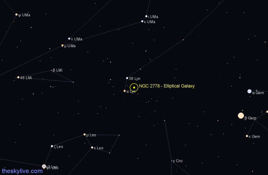 Finder chart NGC 2778 - Elliptical Galaxy in Lynx star