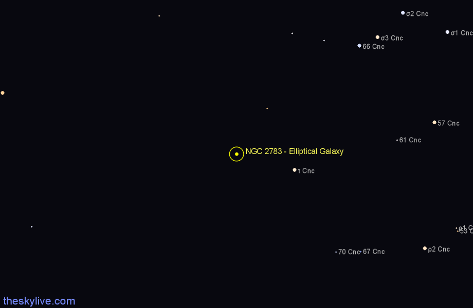 Finder chart NGC 2783 - Elliptical Galaxy in Cancer star