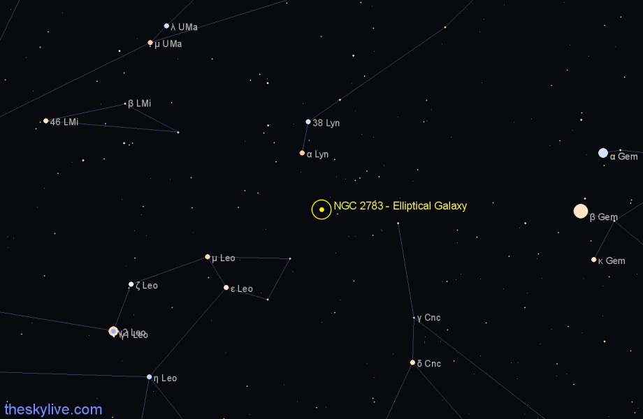 Finder chart NGC 2783 - Elliptical Galaxy in Cancer star