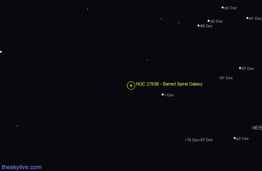 Finder chart NGC 2783B - Barred Spiral Galaxy in Cancer star