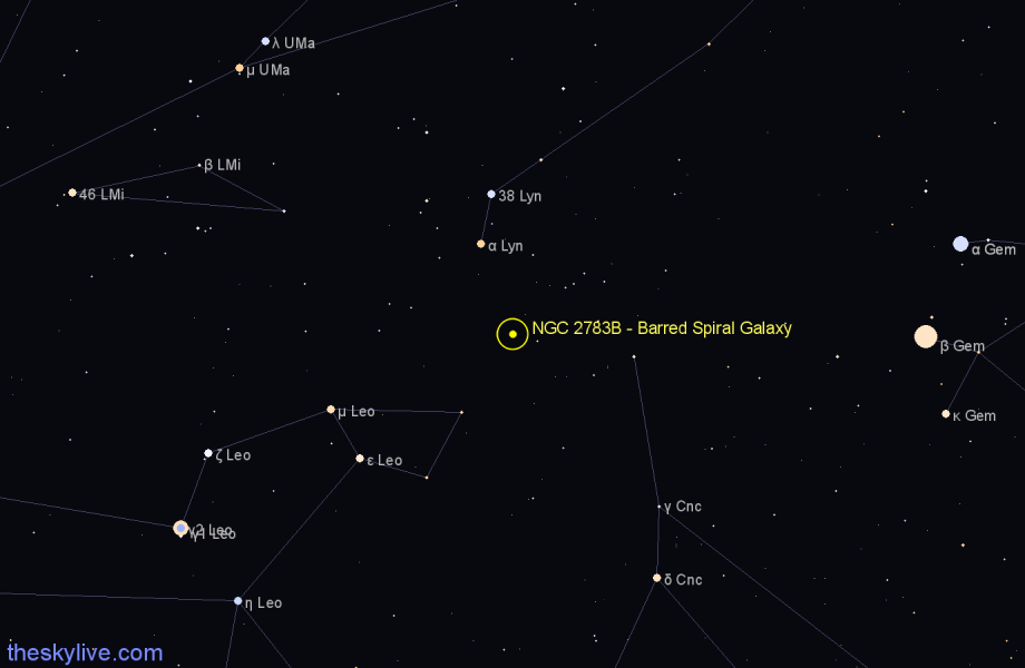 Finder chart NGC 2783B - Barred Spiral Galaxy in Cancer star