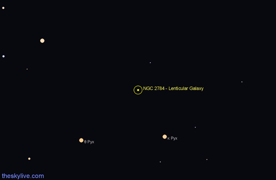 Finder chart NGC 2784 - Lenticular Galaxy in Hydra star