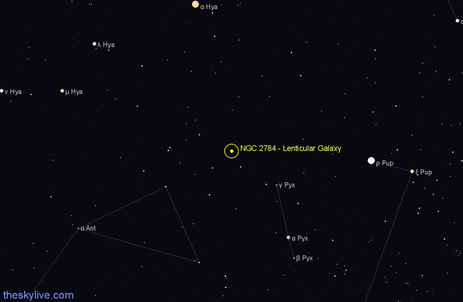 Finder chart NGC 2784 - Lenticular Galaxy in Hydra star