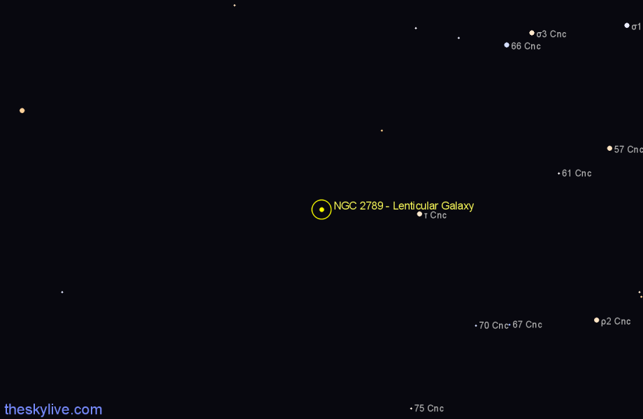 Finder chart NGC 2789 - Lenticular Galaxy in Cancer star