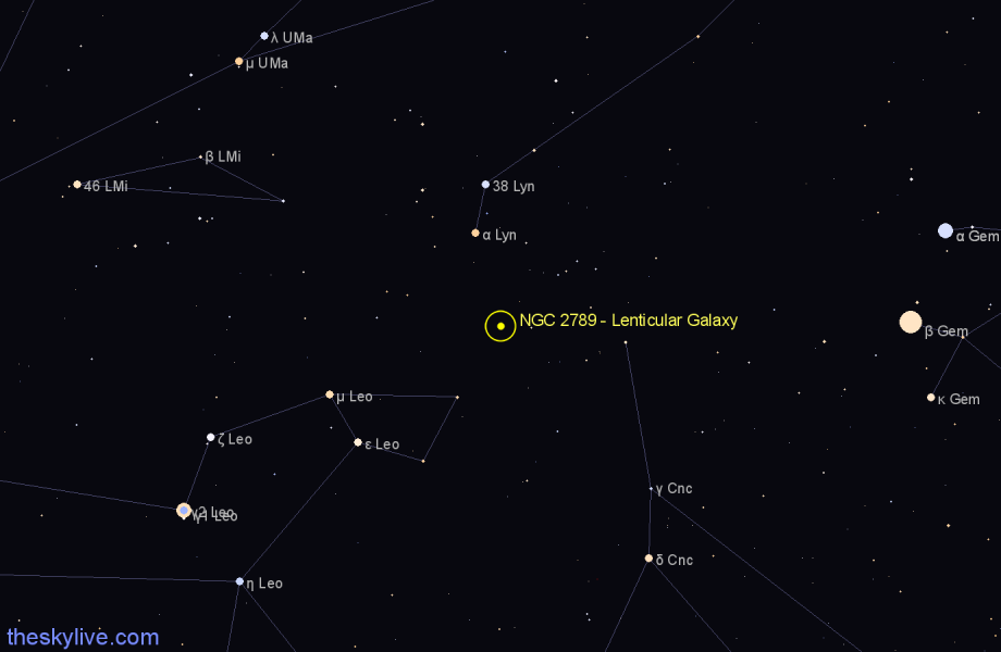 Finder chart NGC 2789 - Lenticular Galaxy in Cancer star