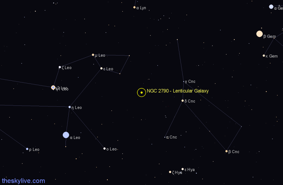 Finder chart NGC 2790 - Lenticular Galaxy in Cancer star