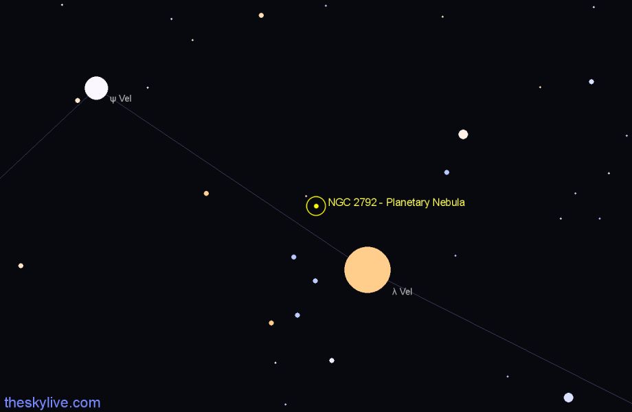 Finder chart NGC 2792 - Planetary Nebula in Vela star