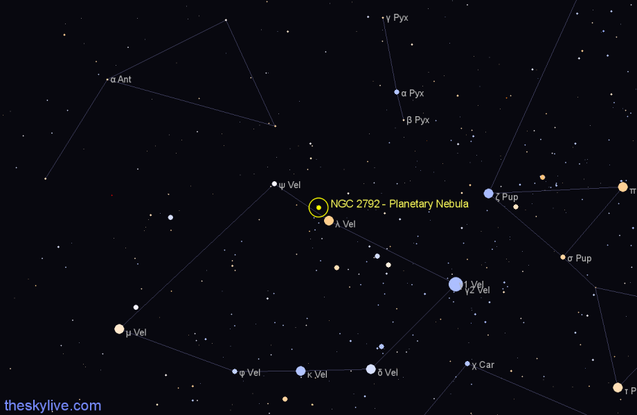 Finder chart NGC 2792 - Planetary Nebula in Vela star