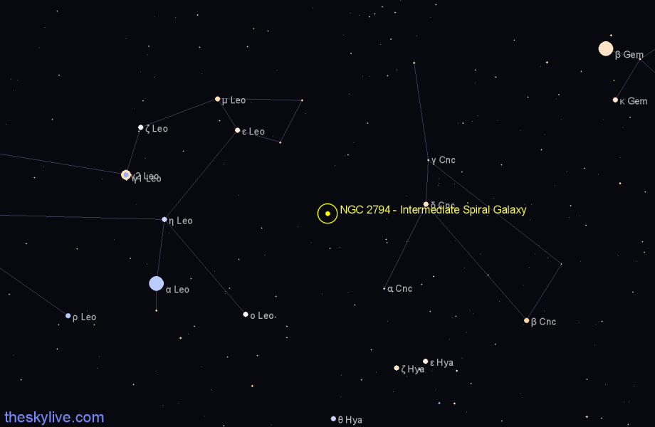 Finder chart NGC 2794 - Intermediate Spiral Galaxy in Cancer star