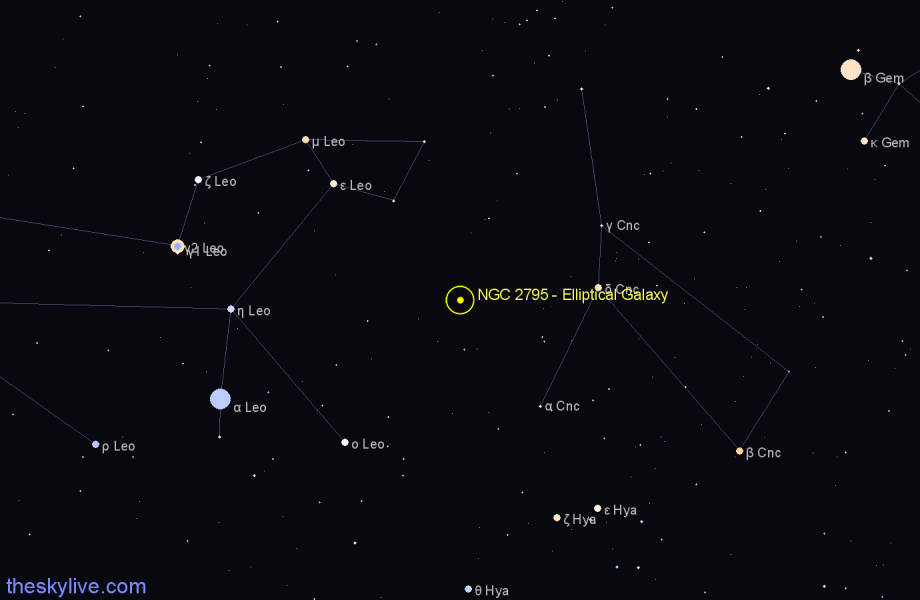 Finder chart NGC 2795 - Elliptical Galaxy in Cancer star