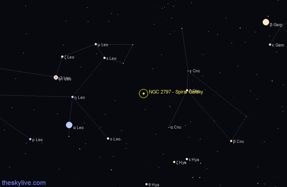 Finder chart NGC 2797 - Spiral Galaxy in Cancer star