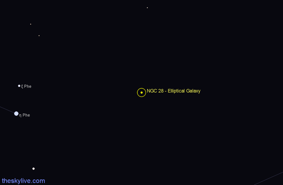 Finder chart NGC 28 - Elliptical Galaxy in Phoenix star