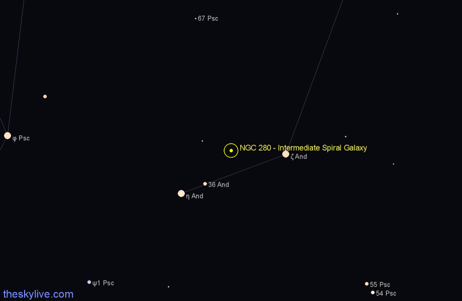 Finder chart NGC 280 - Intermediate Spiral Galaxy in Pisces star