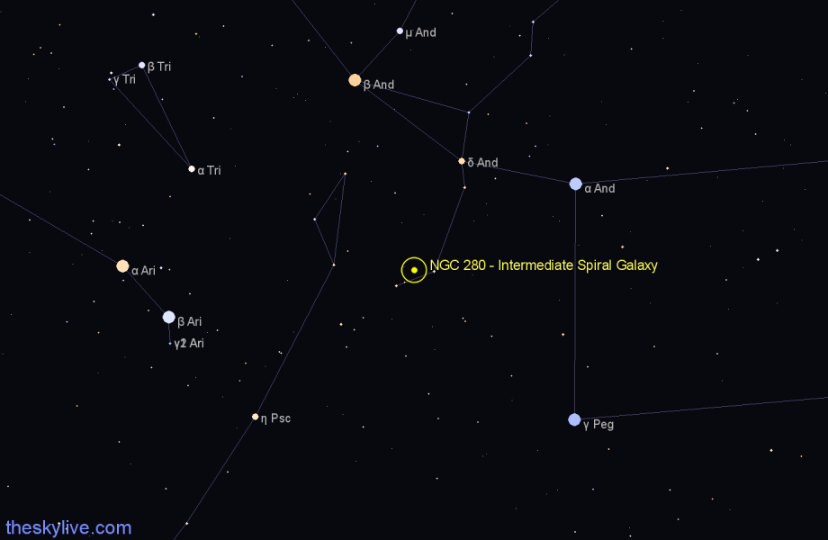 Finder chart NGC 280 - Intermediate Spiral Galaxy in Pisces star