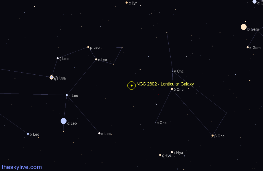 Finder chart NGC 2802 - Lenticular Galaxy in Cancer star