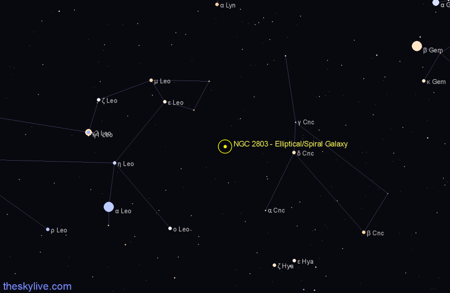 Finder chart NGC 2803 - Elliptical/Spiral Galaxy in Cancer star