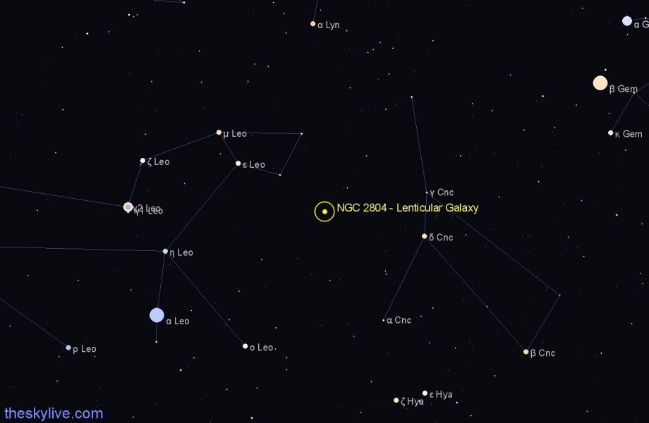 Finder chart NGC 2804 - Lenticular Galaxy in Cancer star