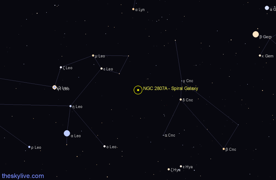 Finder chart NGC 2807A - Spiral Galaxy in Cancer star