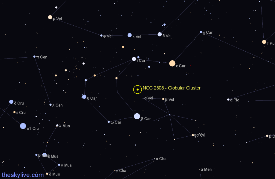 Finder chart NGC 2808 - Globular Cluster in Carina star