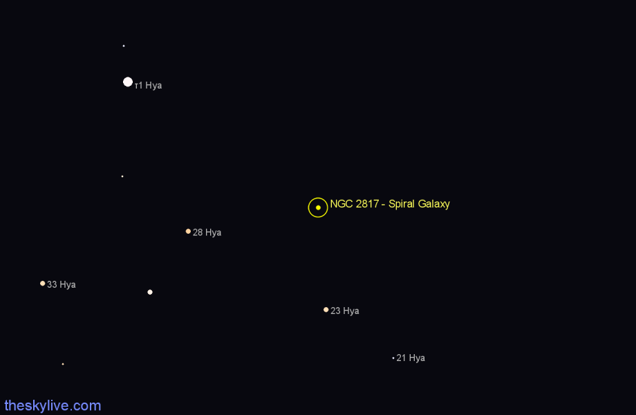 Finder chart NGC 2817 - Spiral Galaxy in Hydra star