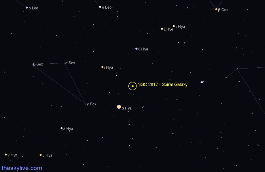 Finder chart NGC 2817 - Spiral Galaxy in Hydra star