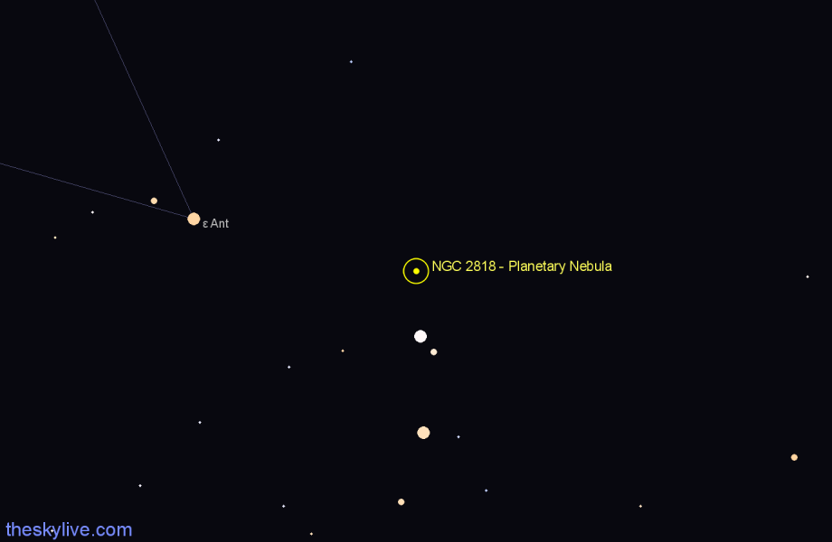 Finder chart NGC 2818 - Planetary Nebula in Pyxis star