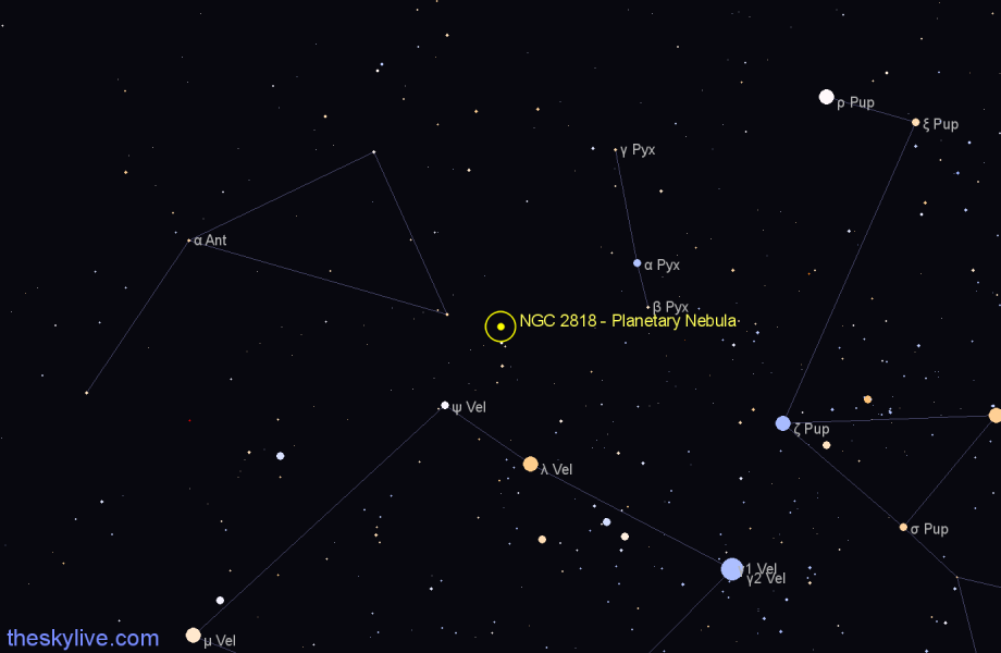 Finder chart NGC 2818 - Planetary Nebula in Pyxis star