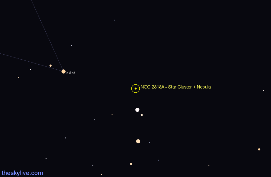 Finder chart NGC 2818A - Star Cluster + Nebula in Pyxis star